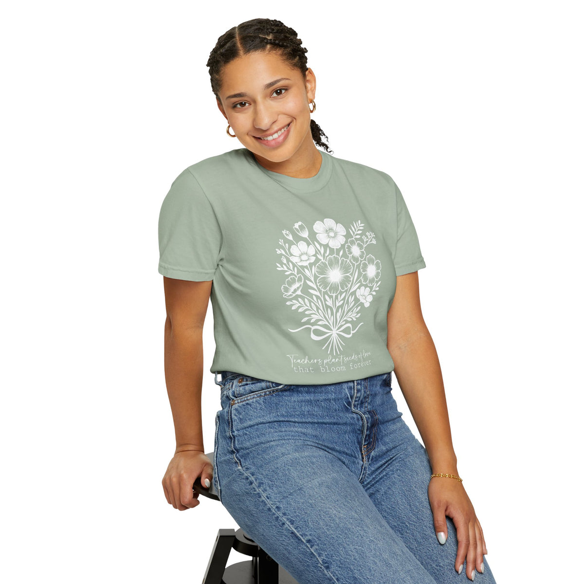 Floral Teacher T-Shirt — "Teachers plant seeds of love that bloom forever"