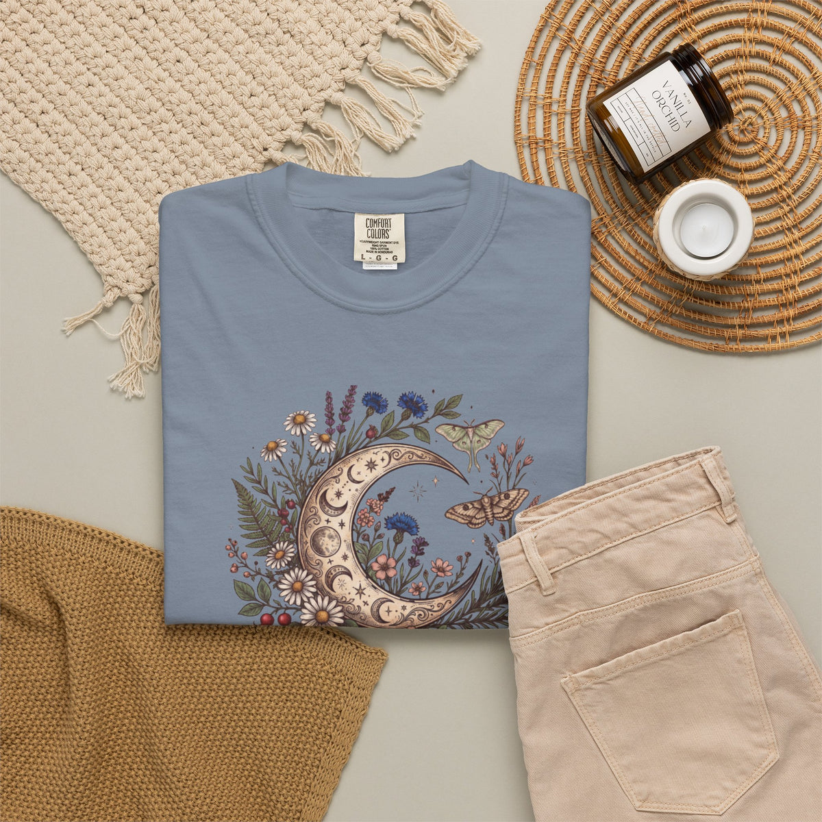 Boho Crescent Moon with Wildflowers